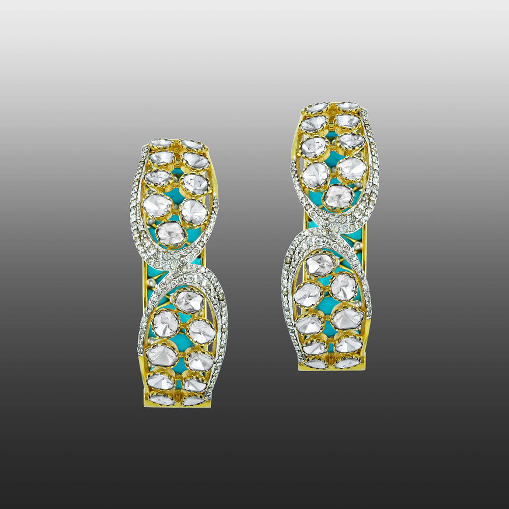 Polki Hoop Earrings with Turquoise and Diamonds